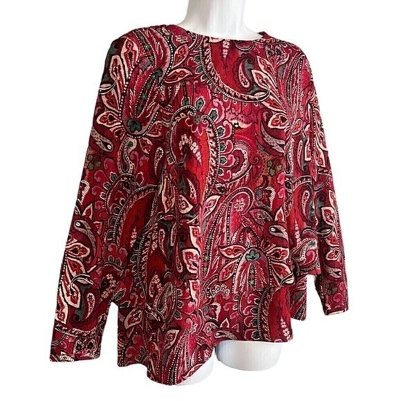 J. Jill Layered Red Paisley Top Blouse Long Sleeves Tunic Size Small EUC - Picture 1 of 12